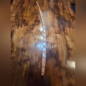 Vintage Brown Leather Belt with Silver Conchos 34" Western Boho